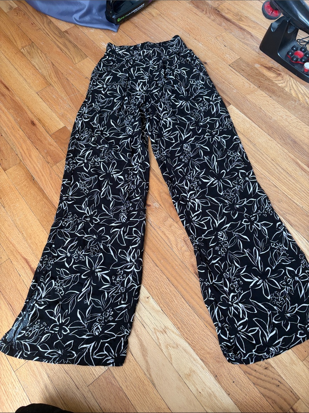 kirious los angeles womens flare wide leg lounge pants slit calf floral sz xs